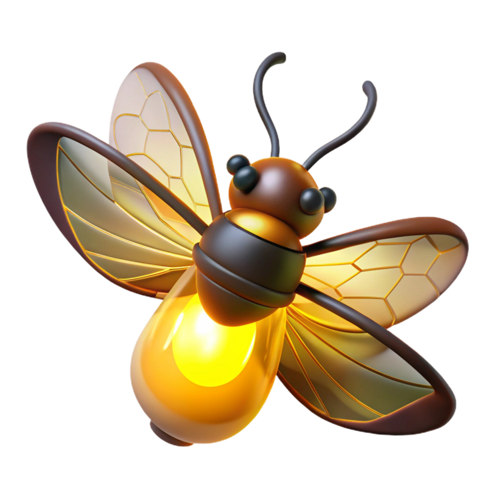 Luminous Insect 3D Render Golden Wings and Glowing Abdomen png