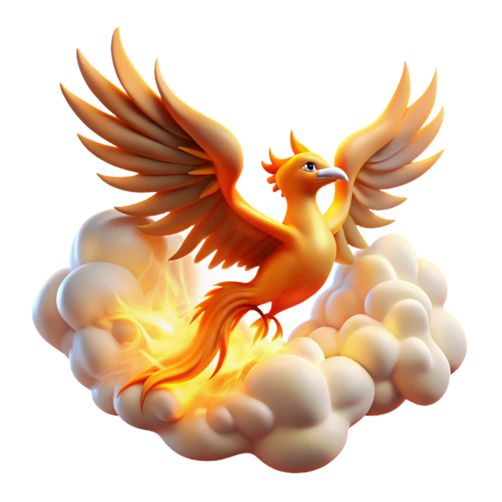 3D Illustration of a Fiery Phoenix Rising from Clouds png