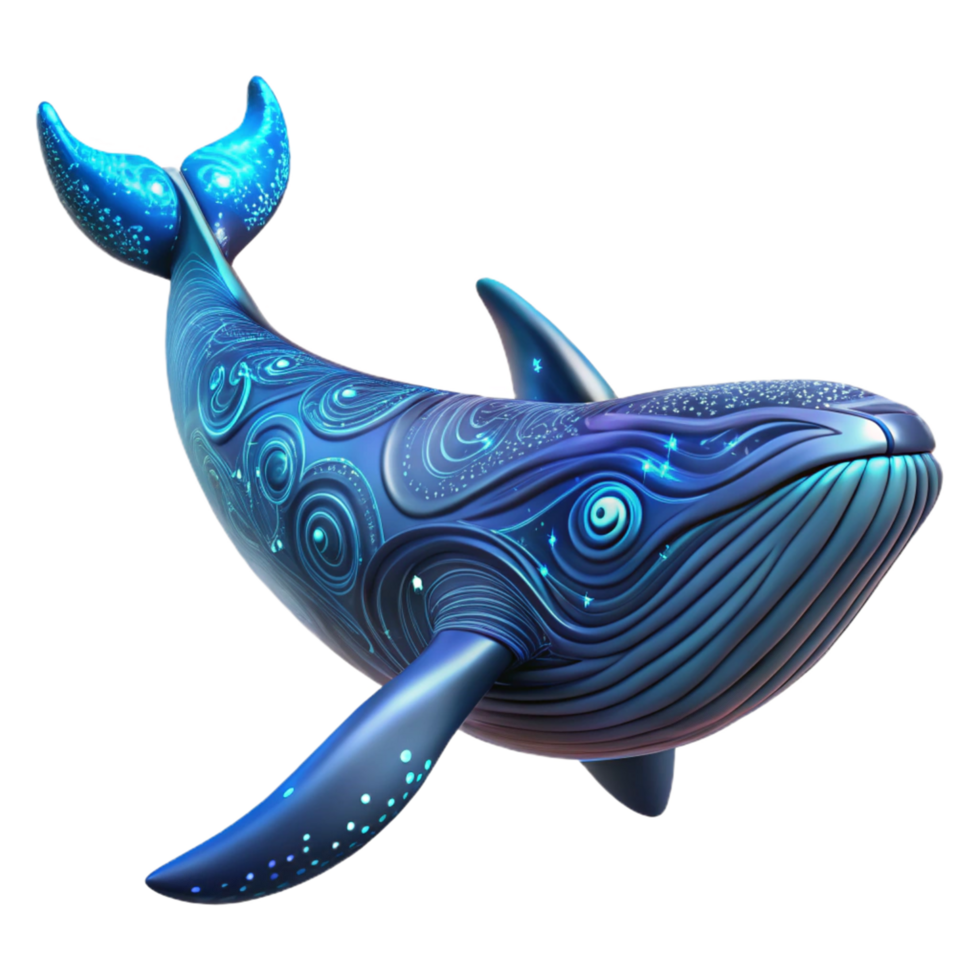 3D Render Blue Whale with Abstract Design png
