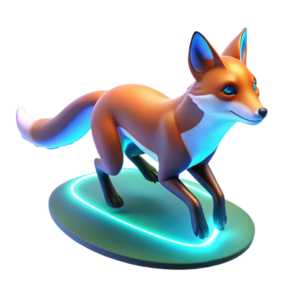 3D Render of a Running Fox on Neon Pad png