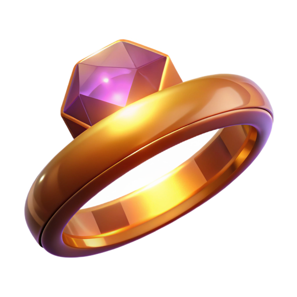 3D Render of a Golden Ring with Purple Gemstone A Sparkling Jewel Illustration png