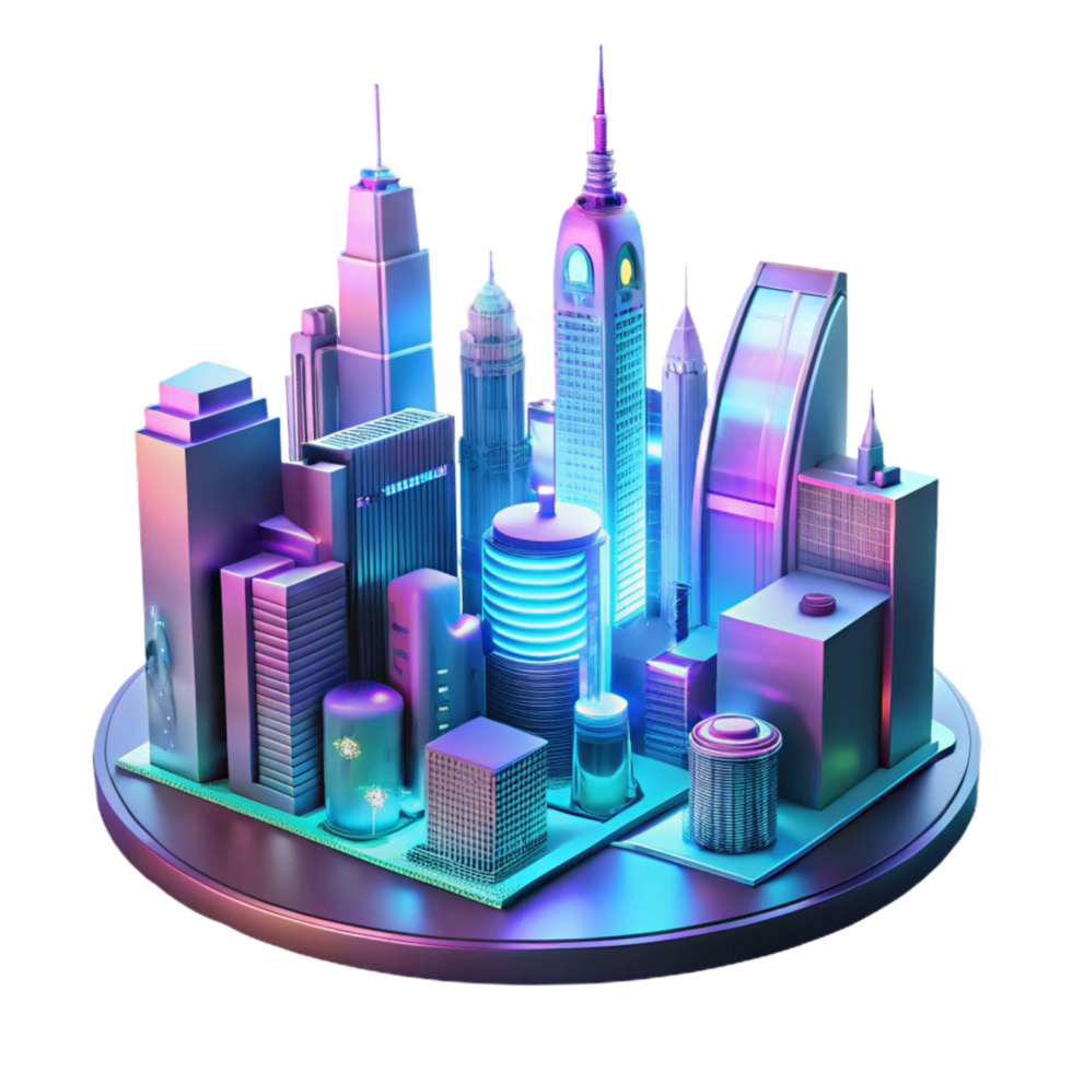 Neon Cityscape A Futuristic Metropolis in Vibrant Hues png