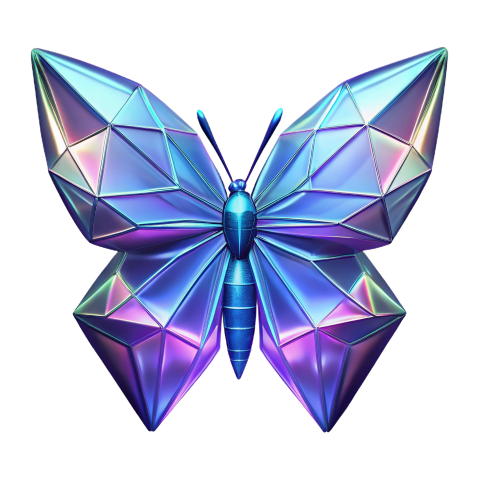 Iridescent Crystal Butterfly 3D Render png