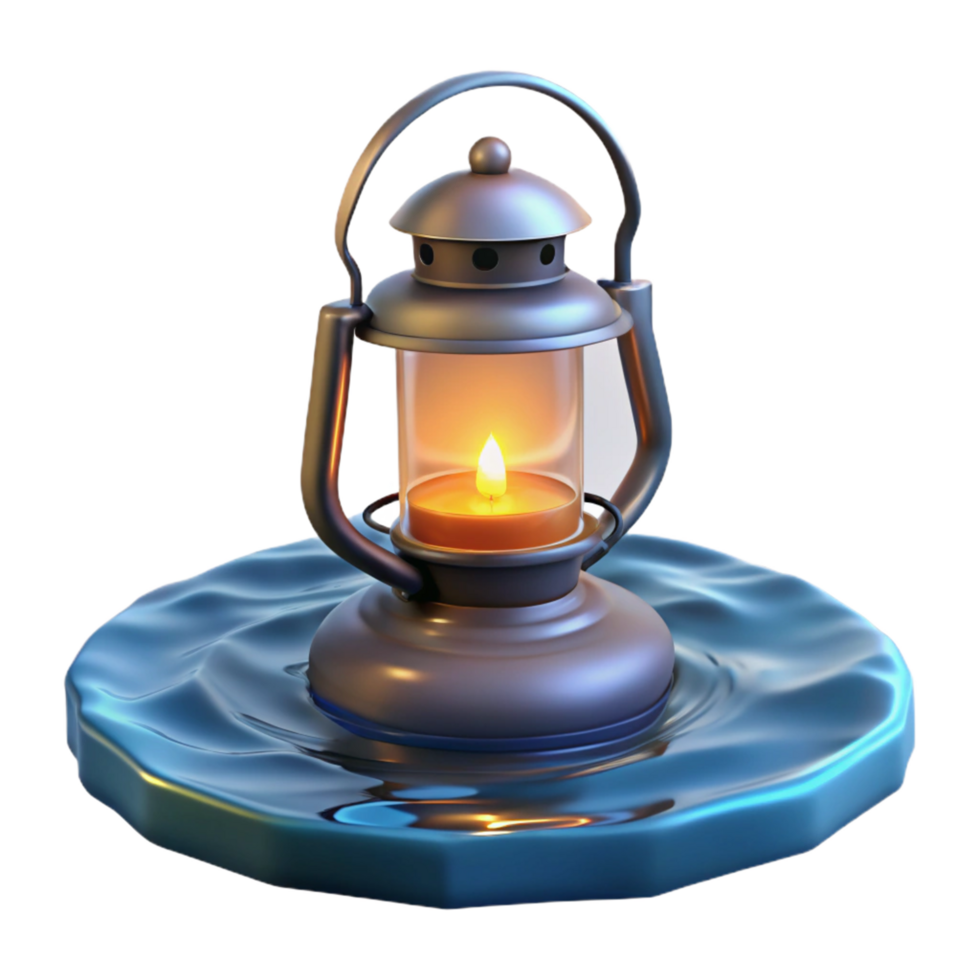 3D Render Glowing Lantern on Water png