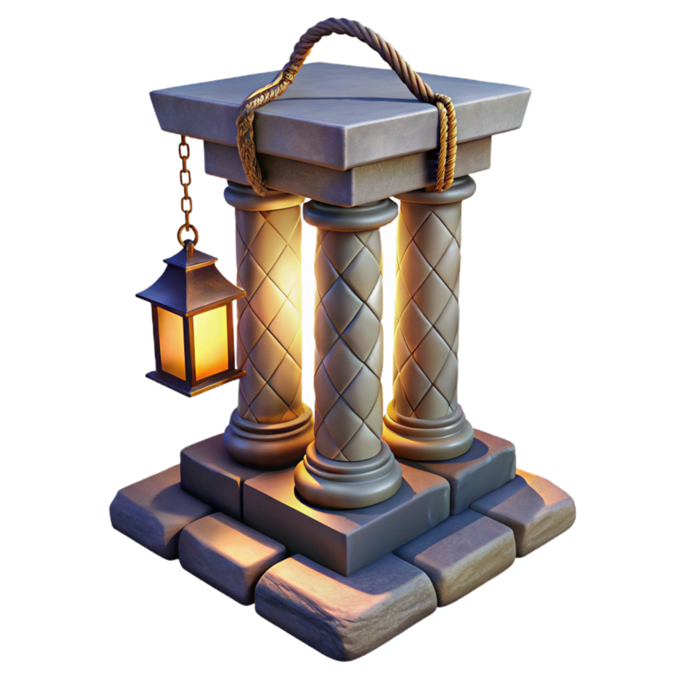 3D Model of Ancient Stone Columns with Lantern png