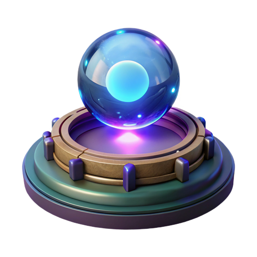 Glowing Crystal Orb on Platform 3D Render png
