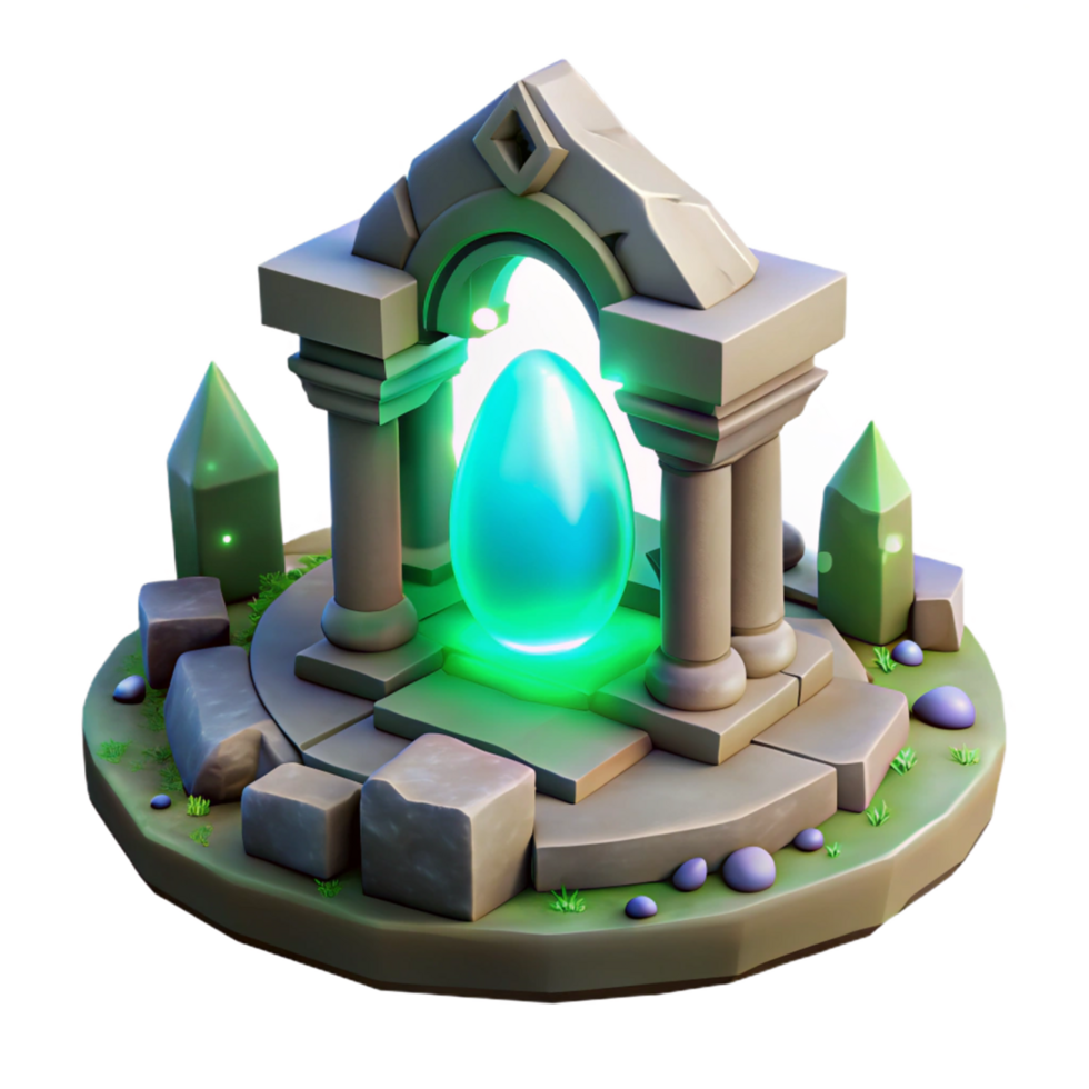 Enchanted Egg in Stone Archway 3D Render Fantasy Game Asset Illustration png