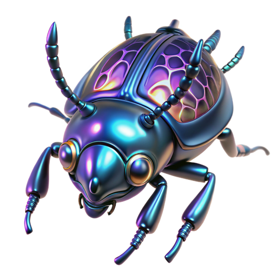 3D Render of a Metallic Iridescent Beetle with Intricate Design png