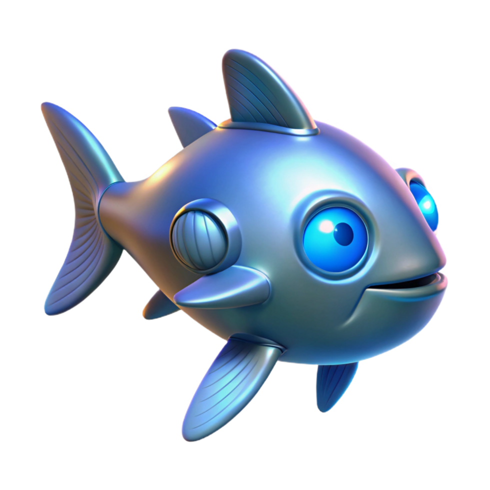 Futuristic Robotic Fish 3D Render of a Metallic Aquatic Robot png
