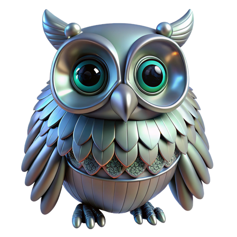 Metallic Owl 3D Render of a Robotic Bird png
