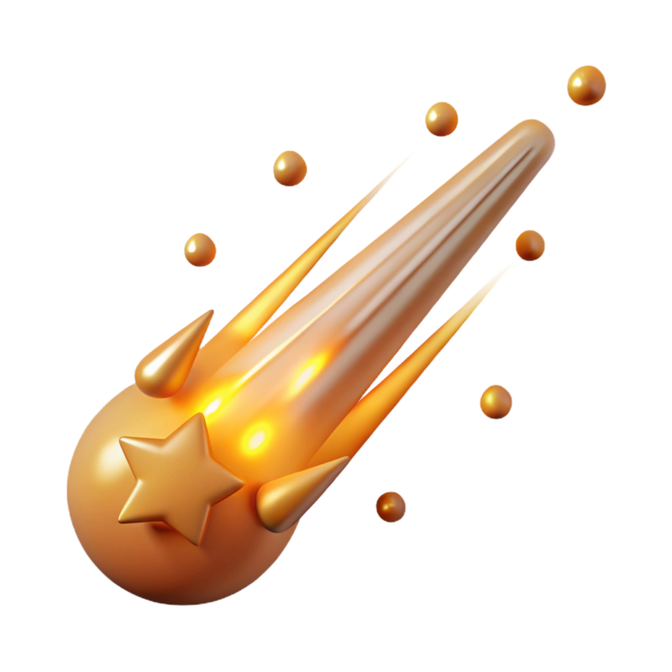 Golden Star Comet 3D Illustration Glowing Trail Space Background Design Element png