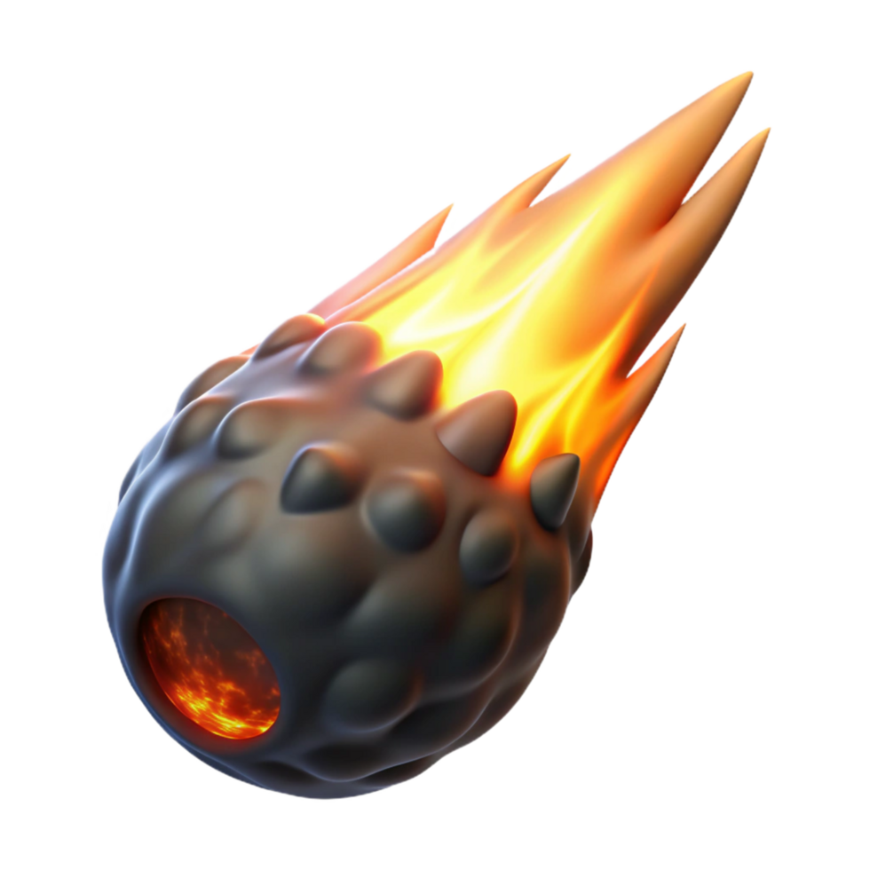 Fiery Meteoroid 3D Render png