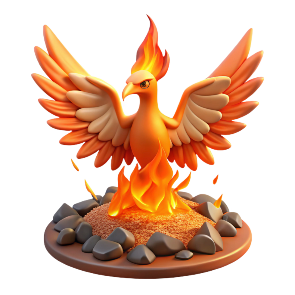 3D Render of a Fiery Phoenix Rising from Embers png