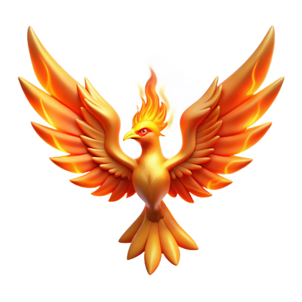 Fiery Phoenix Illustration 3D Render A Majestic Mythological Creature with Flaming Wings and Tail png