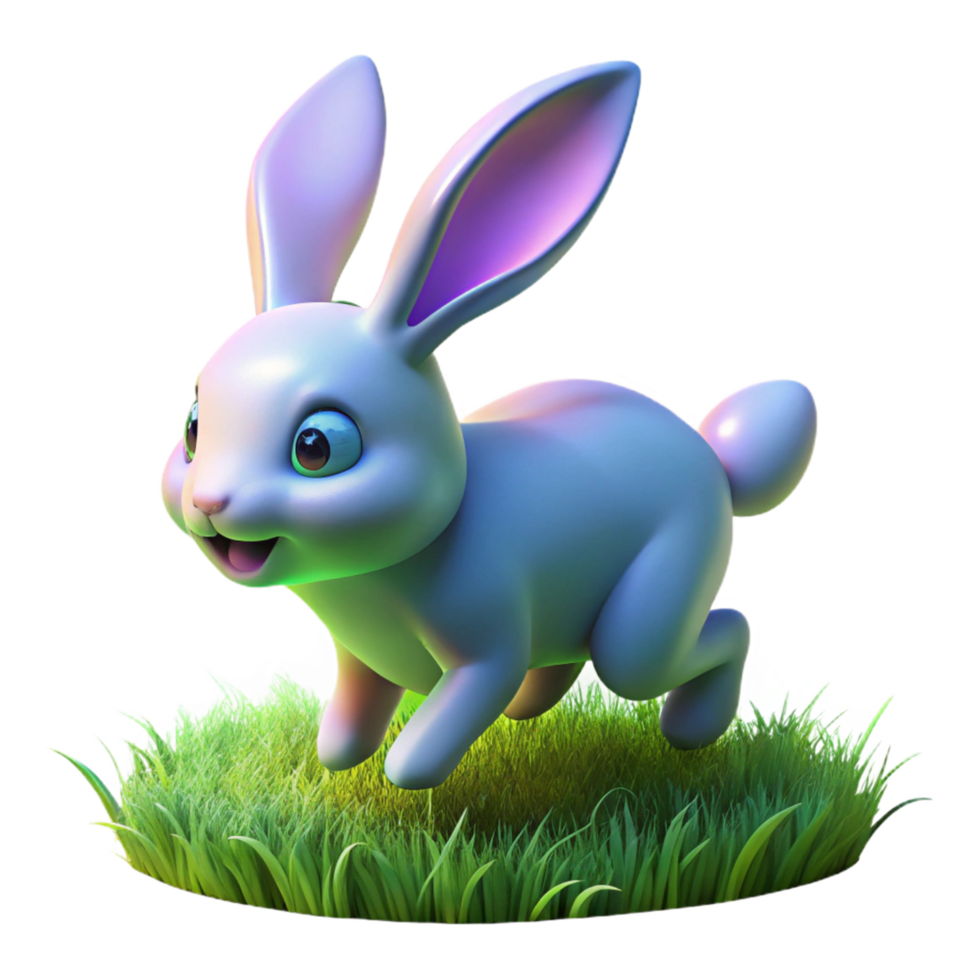 Cute 3D Bunny Hopping on Grass Illustration png