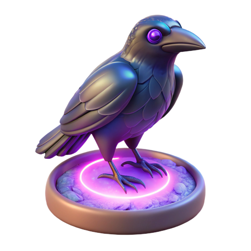 3D Render of a Raven on a Pedestal png