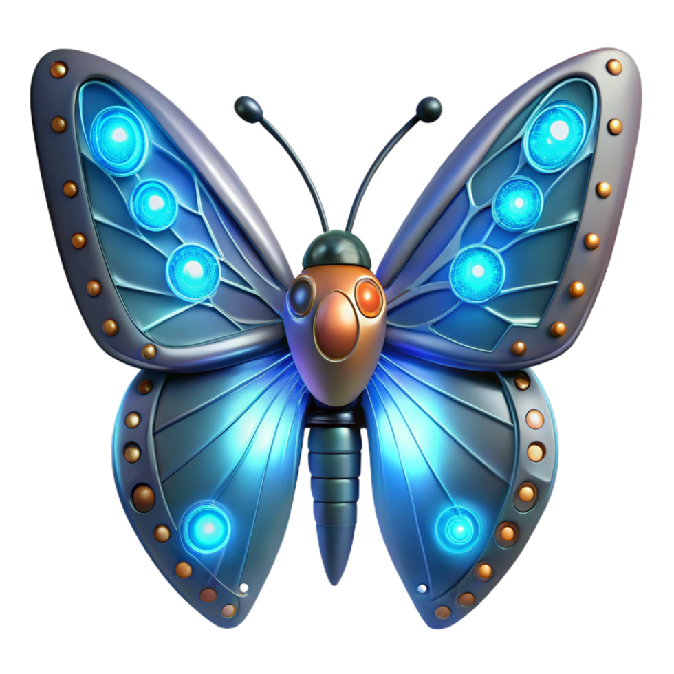 Cybernetic Butterfly 3D Render Glowing Wings Futuristic Insect Mechanical Design Graphic Resource png
