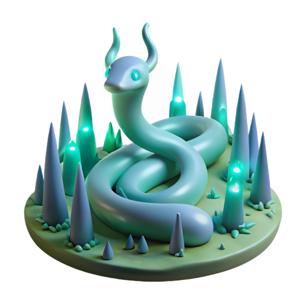 3D Render of a Mythical Serpent in a Glowing Forest png