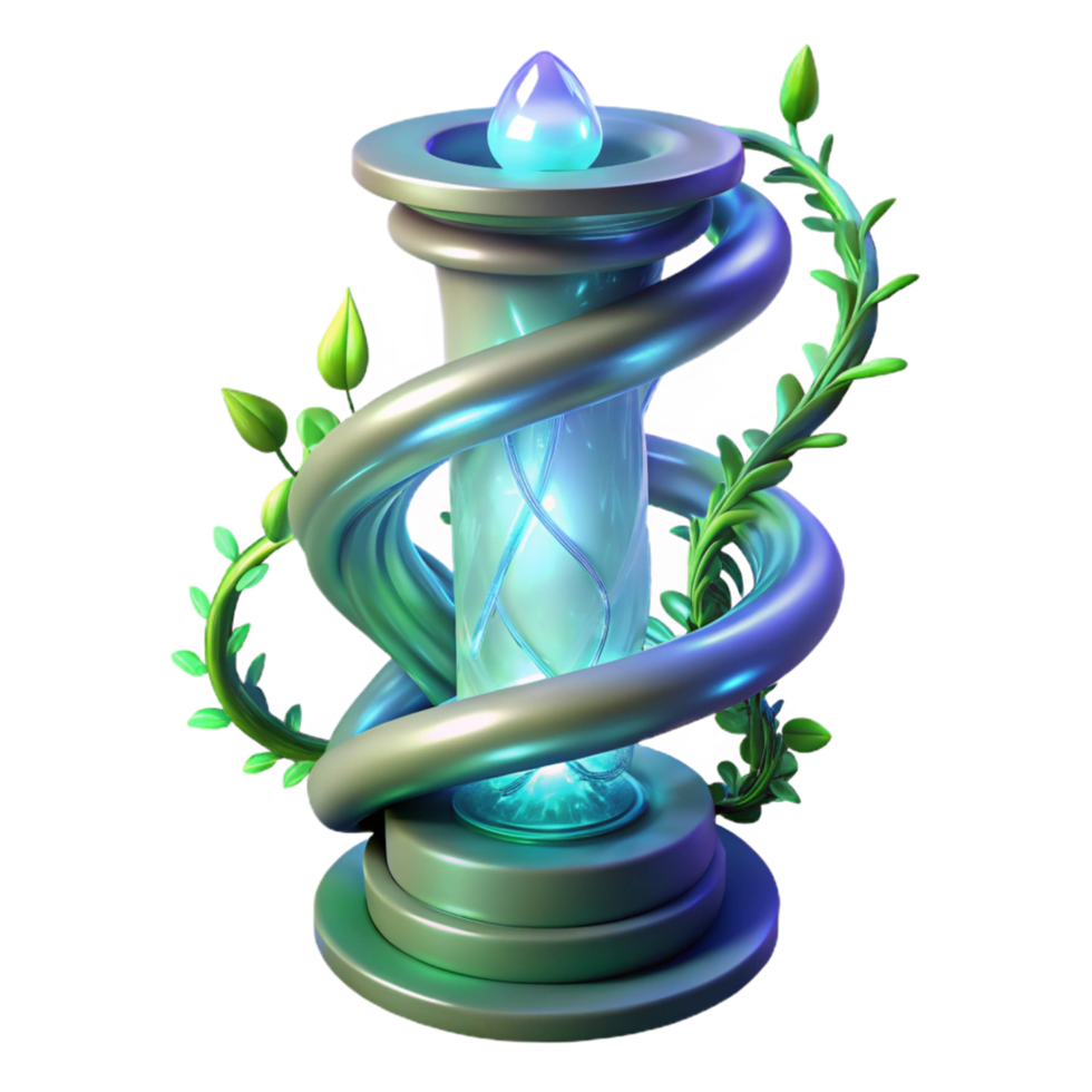 3D Render of Mystical Spiral Column with Glowing Core and Vines png