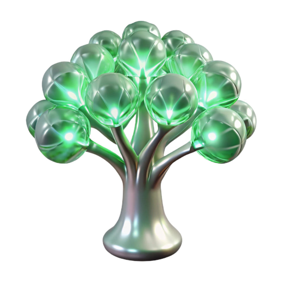 Glowing Orb Tree Abstract 3D Render of Illuminated Spherical Foliage png