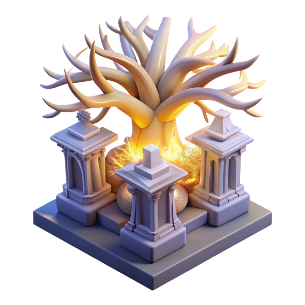 3D Illustration Glowing Tree Architectural Monuments png