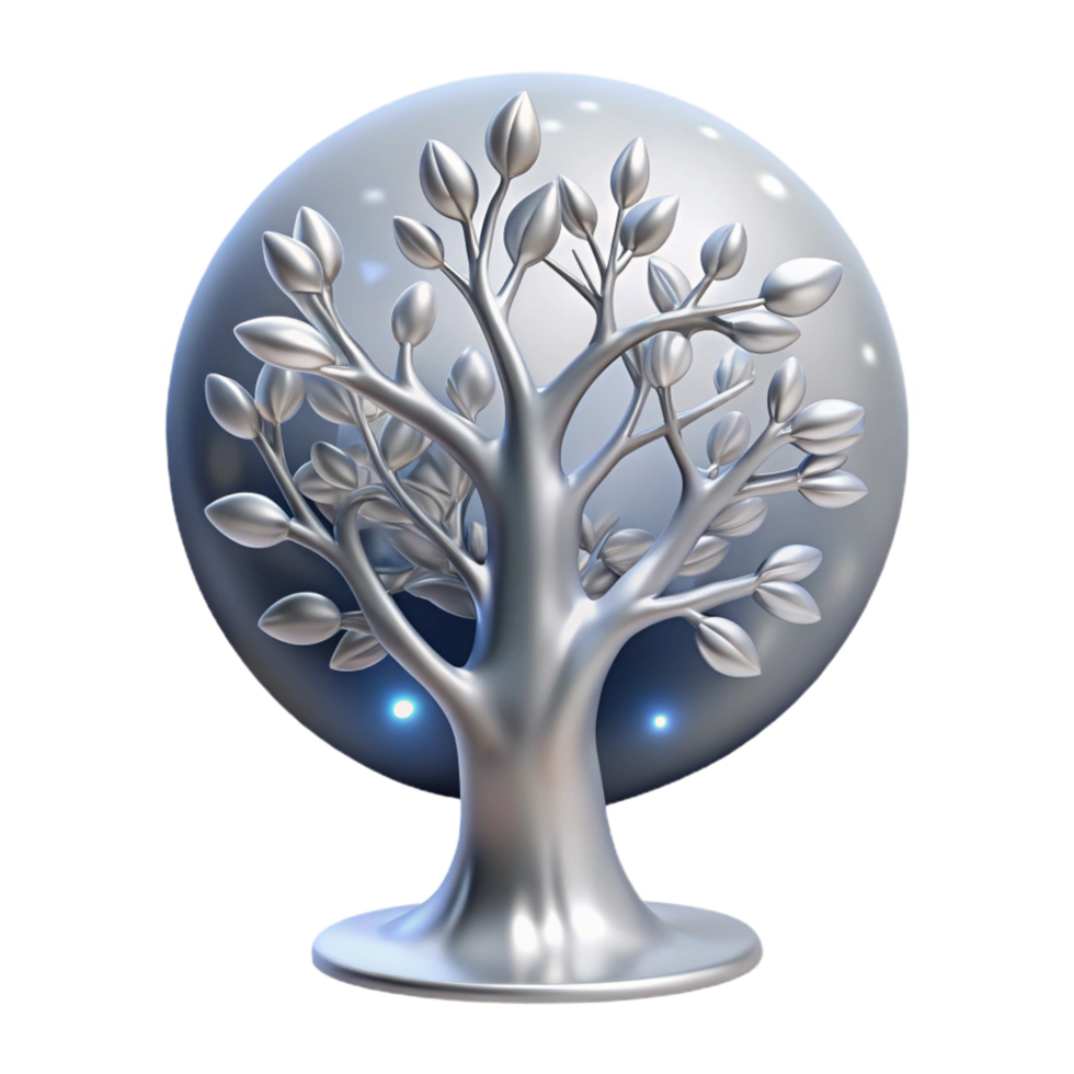 Silver Tree 3D Render png