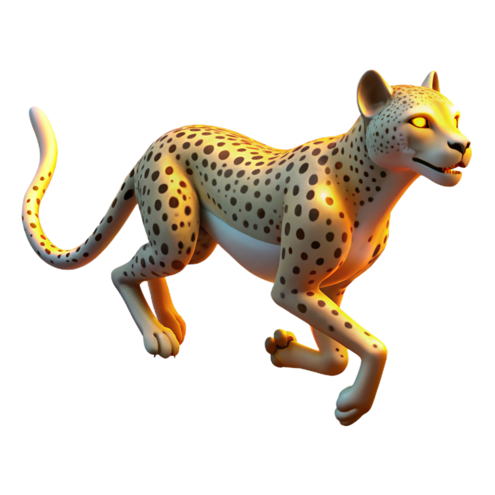 Golden Cheetah 3D Render of a Running Big Cat png