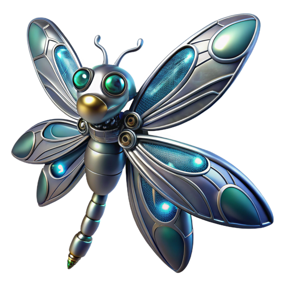 Metallic Dragonfly Robot Futuristic Insect Design png