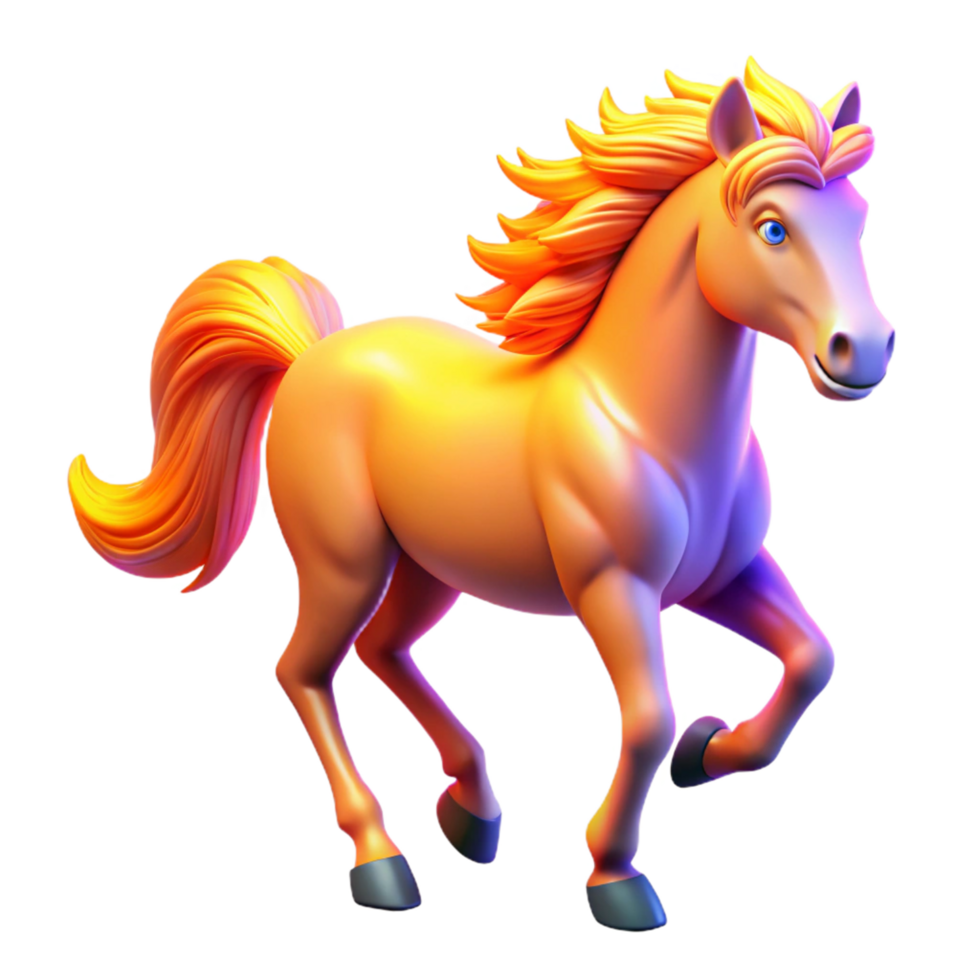 Golden Horse 3D Render of a Running Stallion with a Fiery Mane and Tail png