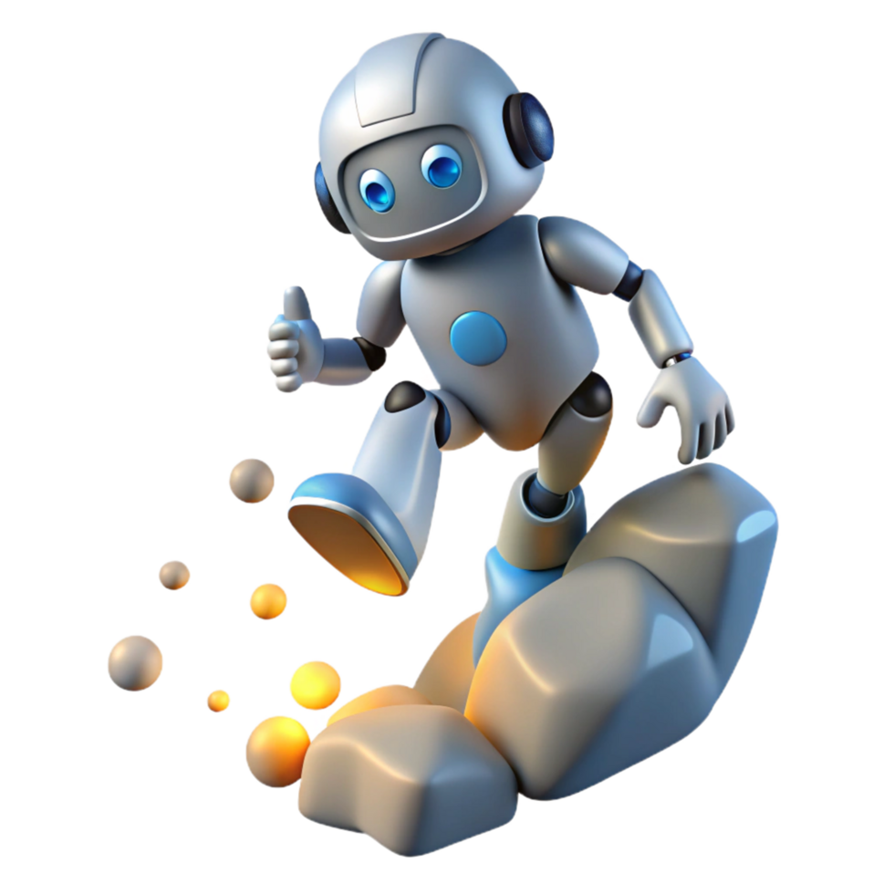 3D Robot Illustration Friendly Bot Jumps Rocks png