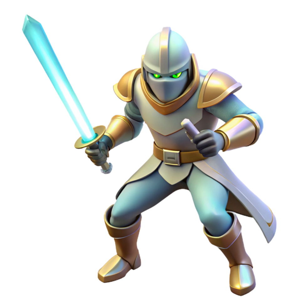 3D Render of a Fantasy Knight with Glowing Sword Epic Game Character Illustration png