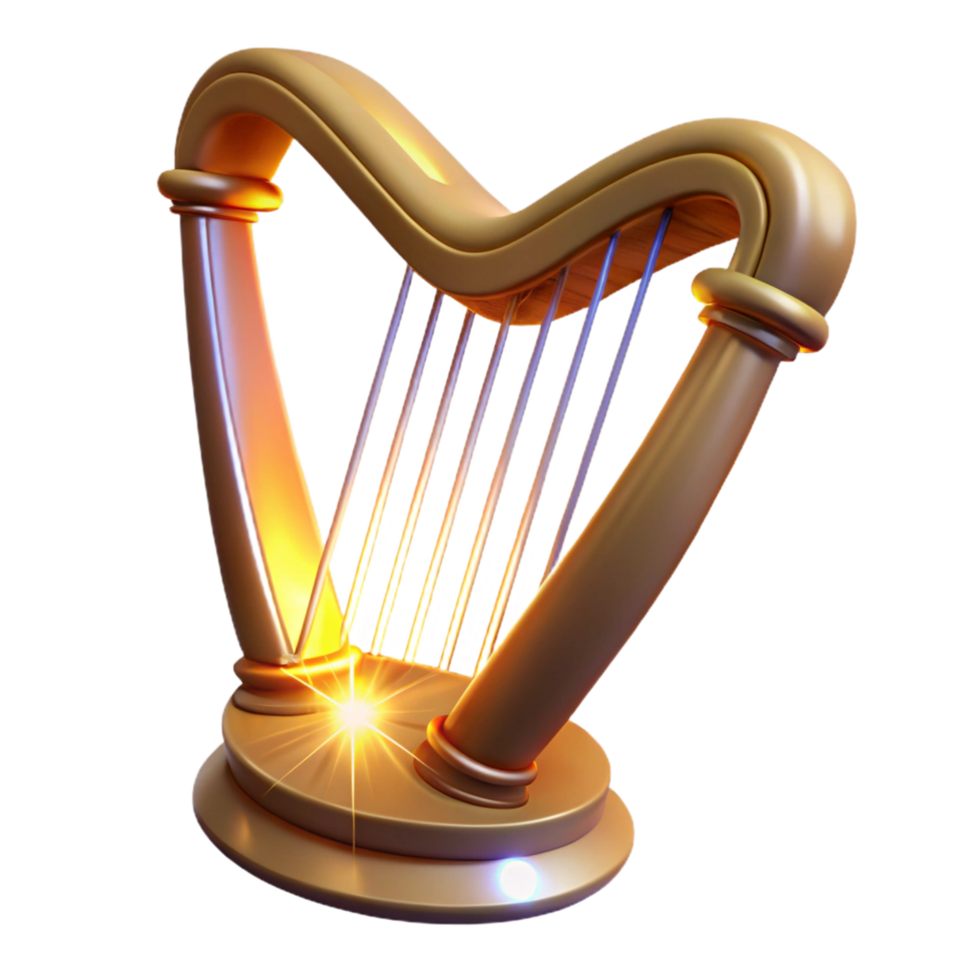 Luminous Golden Harp A 3D Render of an Illuminated Stringed Instrument png