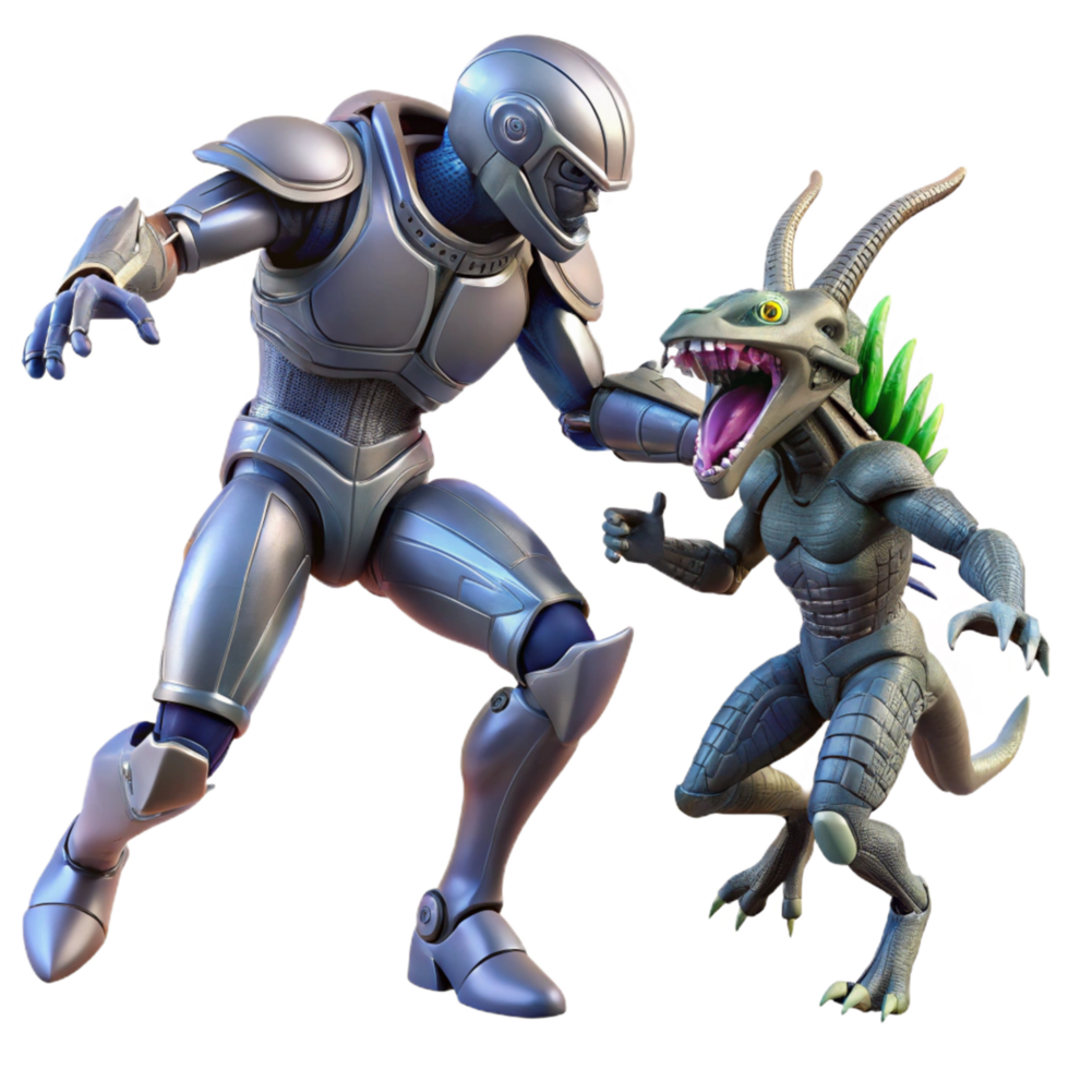 Cybernetic Warrior and Creature 3D Render png