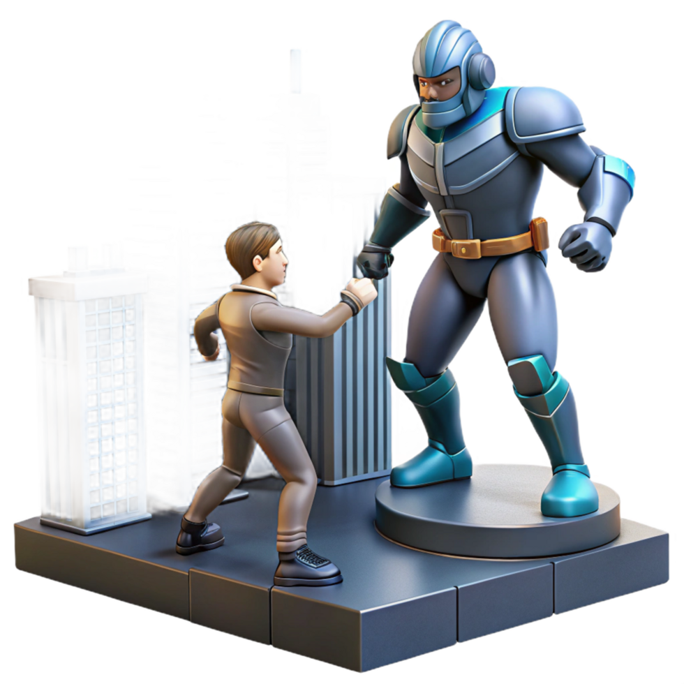 3D Illustration of Man Confronting Robot in City png