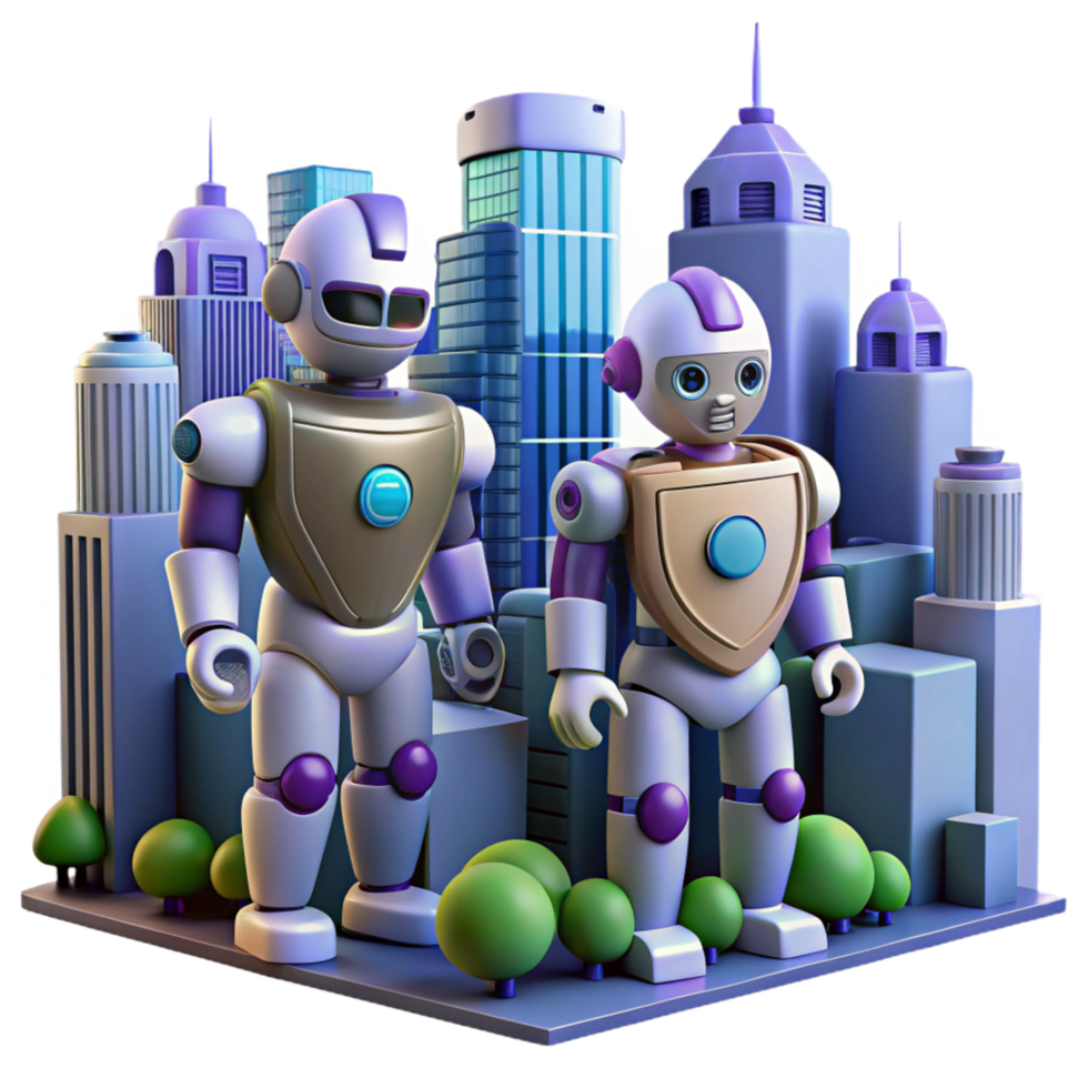 3D Illustration City Robots png