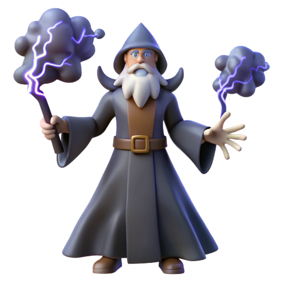 3D Render Wizard with Magic Staff png