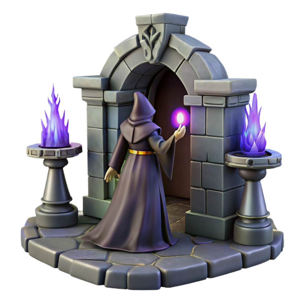 3D Render Fantasy Wizard Stone Archway png