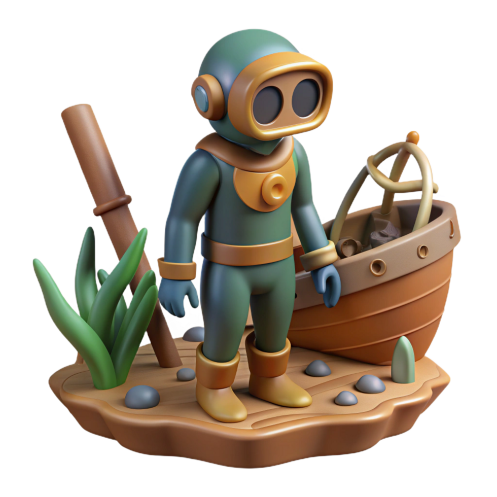 3D Render of Underwater Robot Exploring Sunken Boat png
