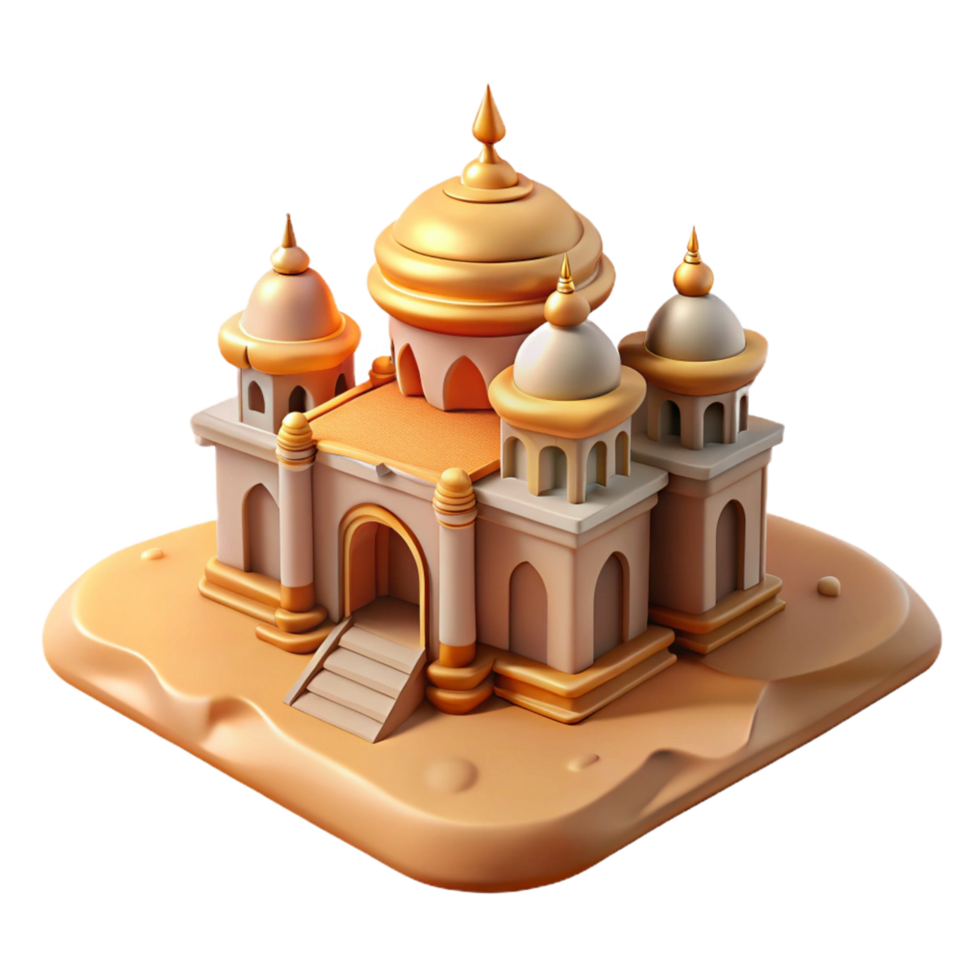 3D Illustration of a Golden Dome Temple on a Sandy Base png