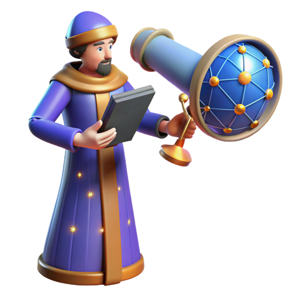 3D Illustration Astronomer with Telescope png