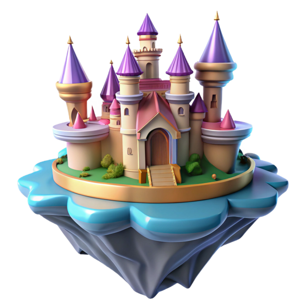 Floating Fantasy Castle A 3D Render of a Whimsical Fairytale Structure png