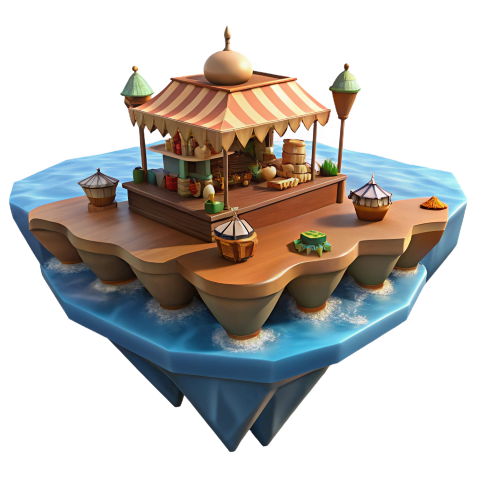 Floating Market Stall A 3D Render of a Whimsical Island Shop png