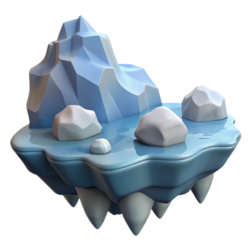 Stylized 3D Iceberg Island Illustration Game Asset Low Poly Floating Ice Glacial Winter Scene png