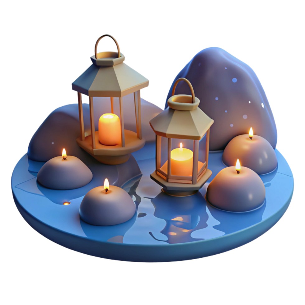 Serene 3D Render of Candles and Lanterns png