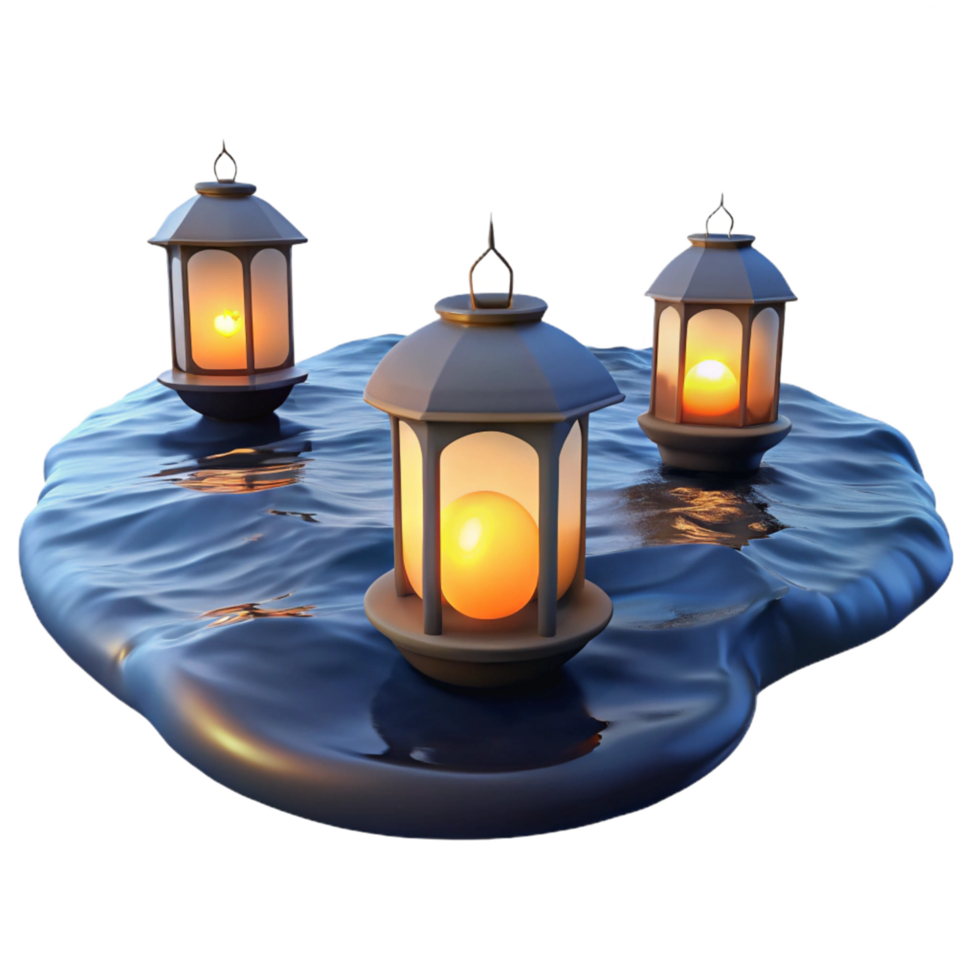 3D Render Floating Lanterns Illustration png