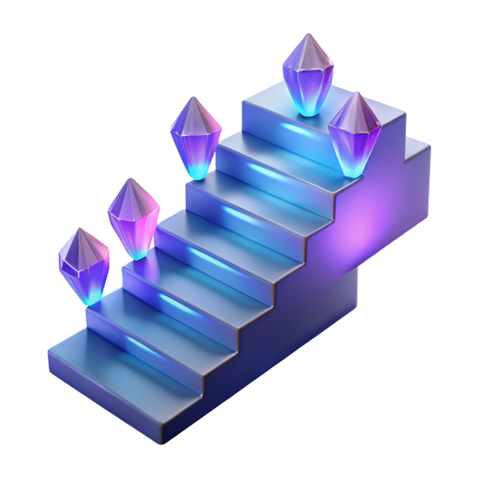 iluminado passos com brilhando cristais 3d render png