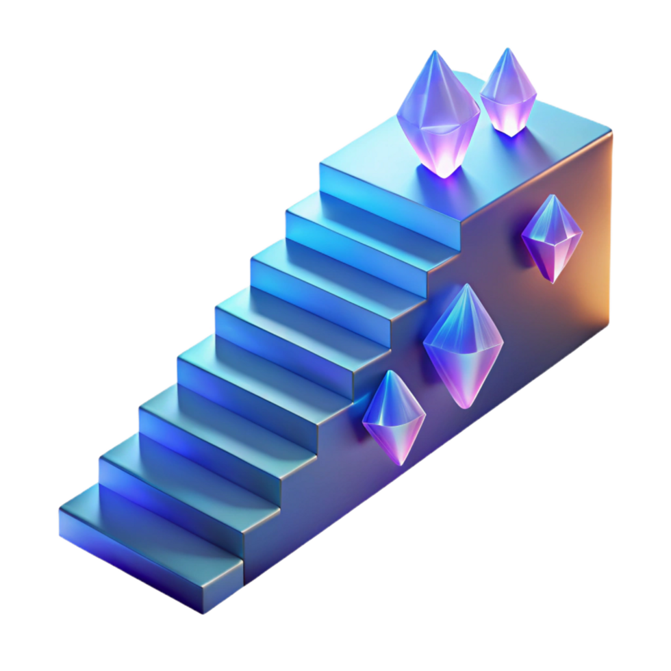 3D Render Blue Staircase with Crystals png