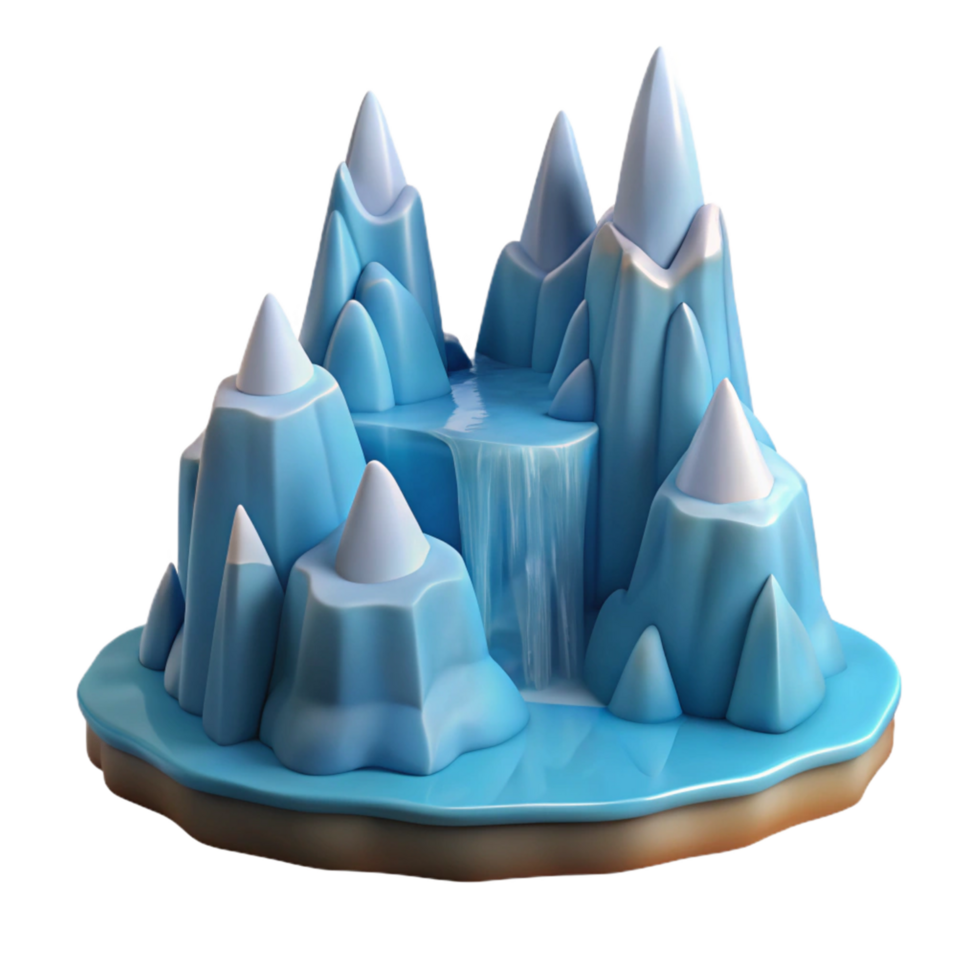 Icy Mountain Waterfall 3D Render png