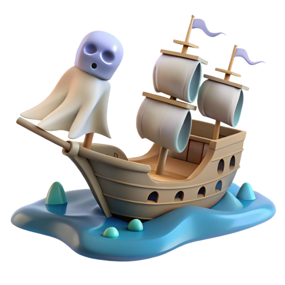 3D Render Ghost Ship Halloween Illustration png