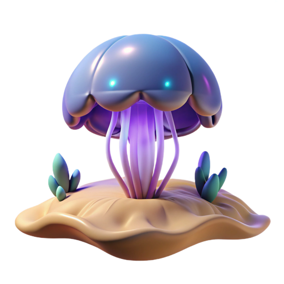 Luminous 3D Render of a Fantasy Mushroom in a Surreal Desert Landscape png